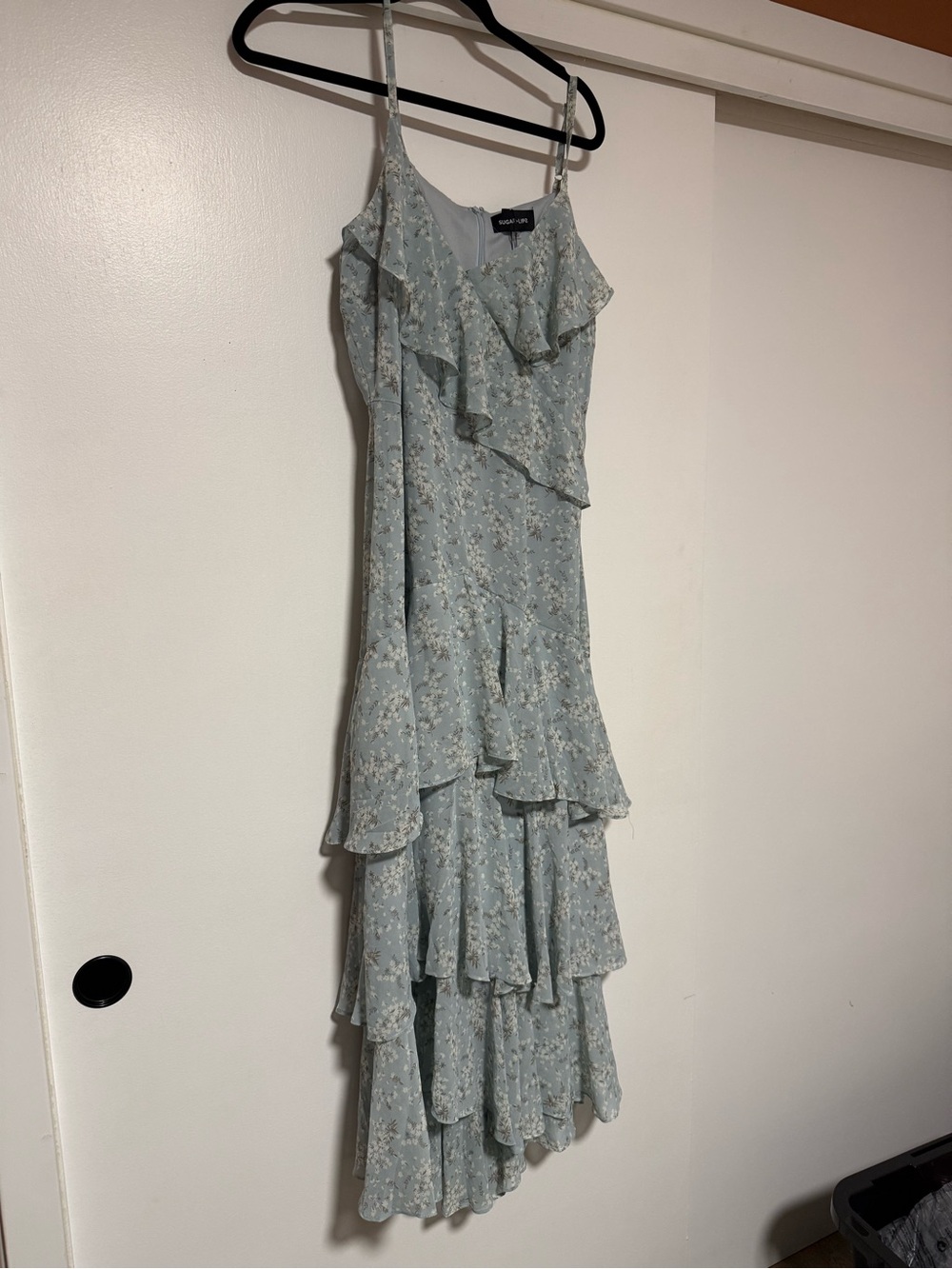 Sugarlips Pale Blue Floral Ruffle Tiered Maxi Dress
